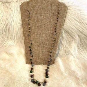VINtage‎ Glass Bead Dangle Necklace Gold Tone Metal Long Pendant 8078